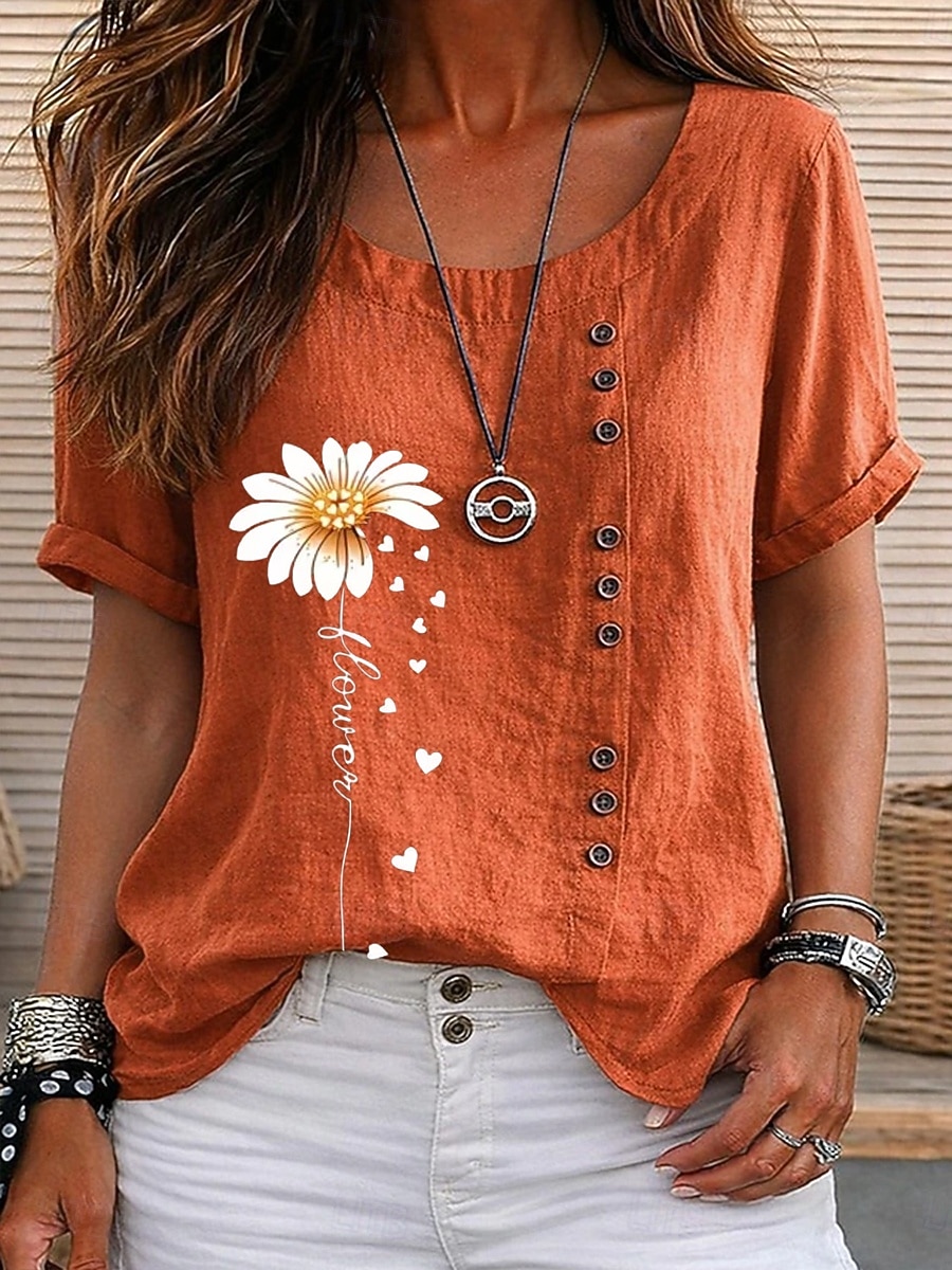 Mulheres Blusa Botões Imprimir Floral Gráfico Vintage Tropical à moda Manga Curta Tops curtos Casual Feriado Azul Azul Marinha Laranja Verde Verão Primavera de 2026 por $26.99 –P4
