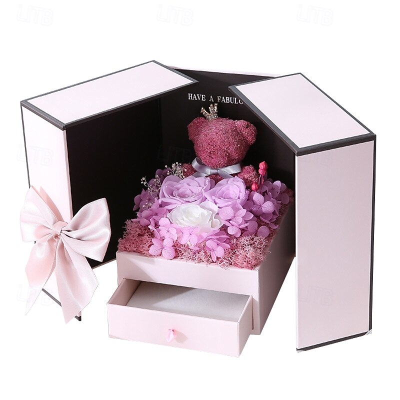 Gifts for Women,Preserved Real Red Rose Moss Bear Gifts with Necklace,Romantic Valentine's Day Eternal Gifts with Gift Box,Rose Flowers Jewelry Box for Mom,Women 2026 - $54.99 –P6