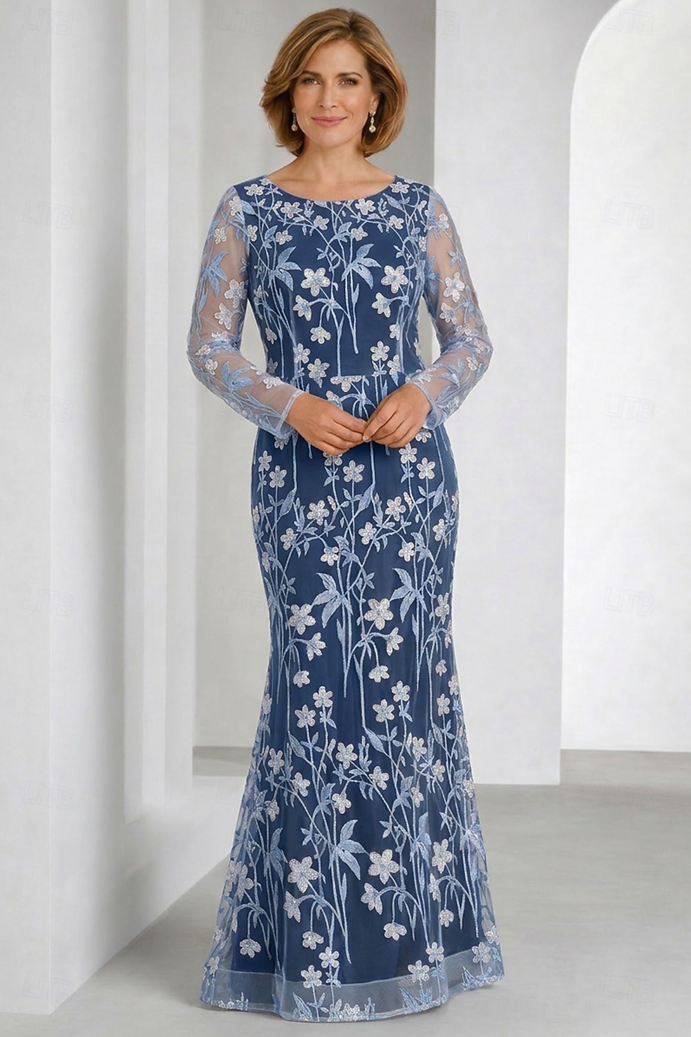 Dos Piezas Corte A Hasta el Suelo Vestido de Madrina Manga Larga Camiseta con cuello redondo Elegante Vintage Embellecido Formal Invitado a la boda Fiesta de Boda Encaje con Bordados Apliques 2026 - $194.99 –P2