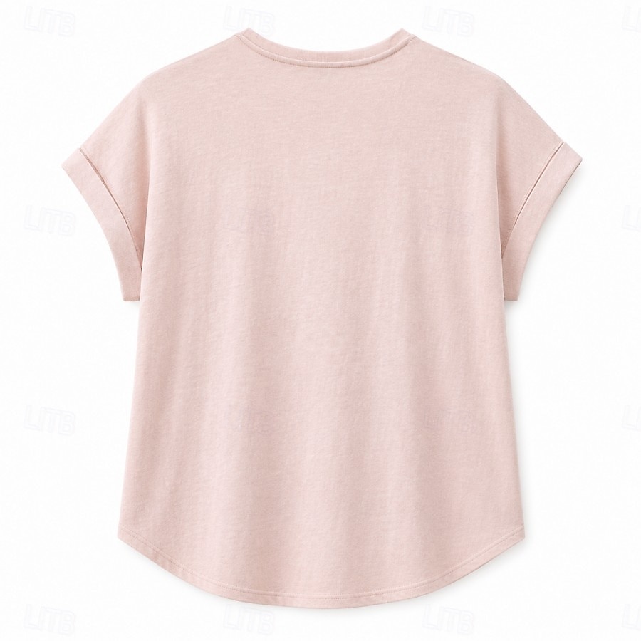 Women's T Shirt Tee Top Rolled Cuff Curved Hem Solid Color Stylish Classic Short Sleeve Crew Neck Regular Tops Casual Going out Black White Pink Gray Summer Spring 2026 - $18.49 –P7