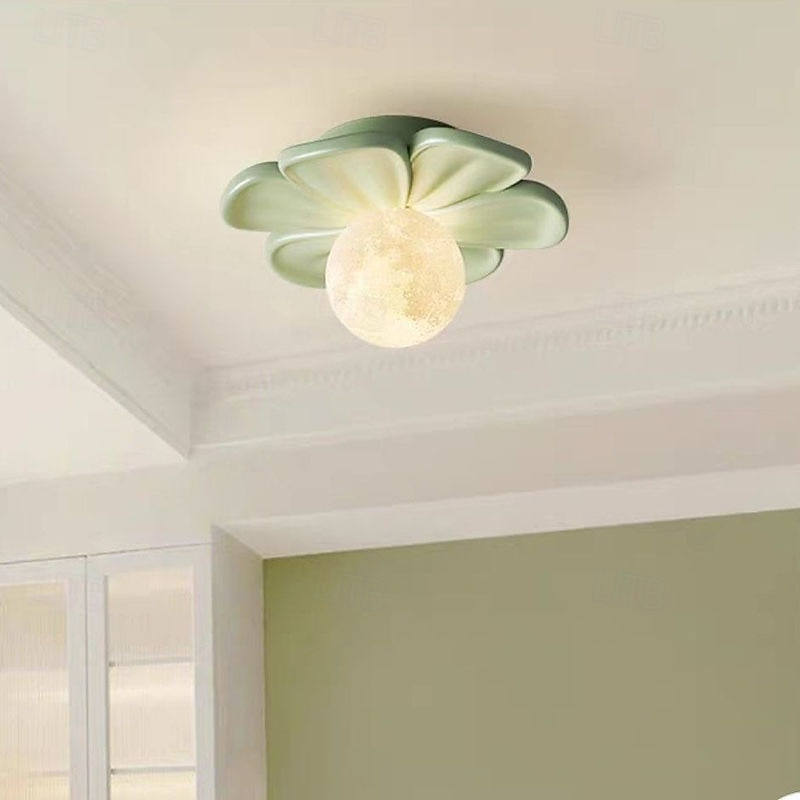 Lampă de tavan semi-încastrată, corp de iluminat modern pentru hol, cu floare verde din rășină, bec inclus, lumini 3D cu lună pentru insulă de bucătărie, dormitor, living, verandă, coridor 2026 - $90.99 –P1