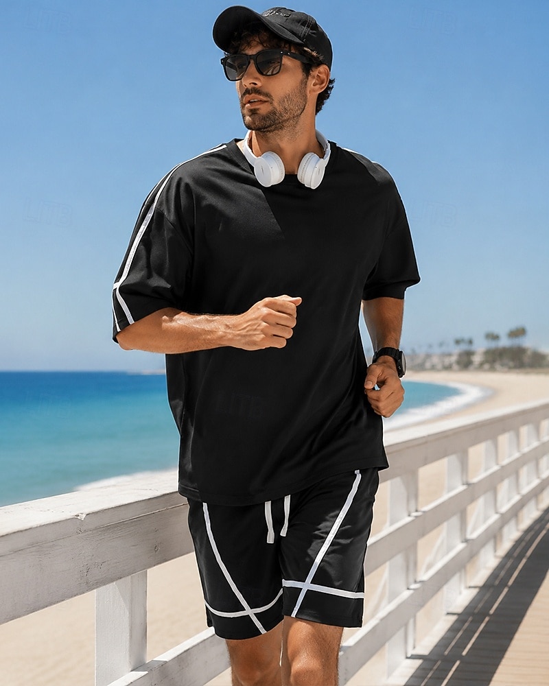 Men's Tracksuit Jogging Suit Workout Suits Drawstring with Pocket Color Block Running T-Shirt With Pants Athletic Clothing Set Summer Spring Dark Grey Black Outdoor Travel Sports Moisture Wicking 2026 - $33.99 –P2
