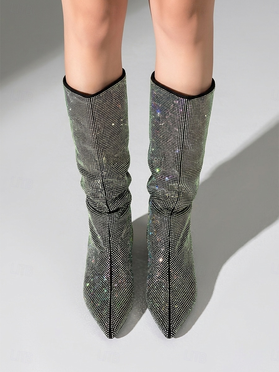 Women's Sparkly Rhinestone Knee High Boots - Sexy Pointed Toe Slouchy Boots for Parties and Night Out 2026 - $129.99 –P3
