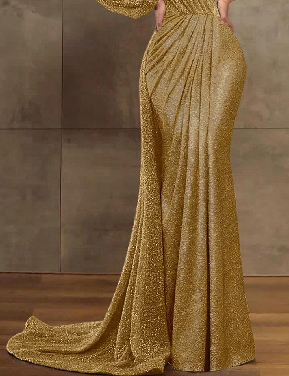 Sirena Tromba Strascico da Corte Abito da Sera Abito da ballo con sopragonna Abito formale Elegante Manica Lunga Scollo Illusione Formale Con Paillettes con Pieghe Paillettes del 2026 a $206.99 –P6