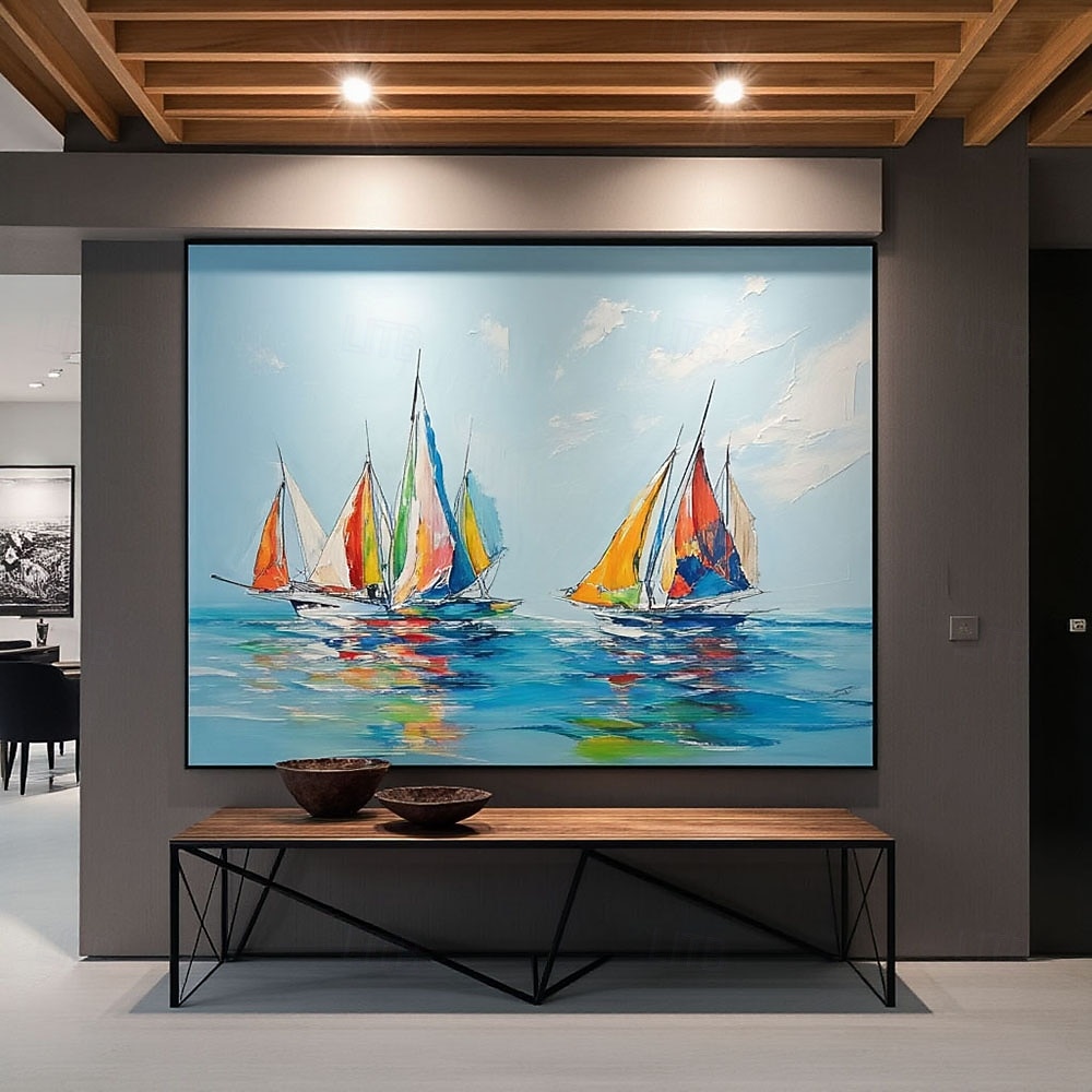 Hand-Painted Abstract Landscape Oil Painting Colorful Sailboat Modern Minimalist Wall Decor for Living Room Entryway Dining Room 2026 - $125.99 –P5