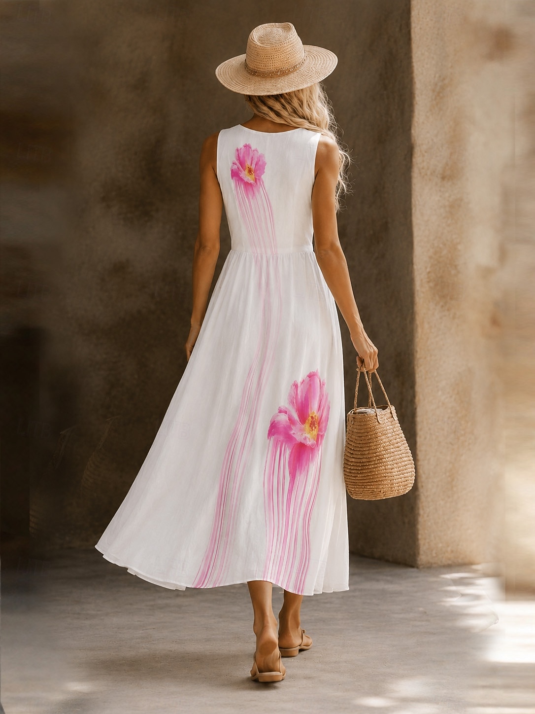Femmes Robe Midi Robe d'été Vacances Quotidien Plage Soirée Coupe régulière Fleuri Sans manches Col en V Bleu Blanche Jaune Rose Claire Été Printemps de 2026 ? $62.99 –P6
