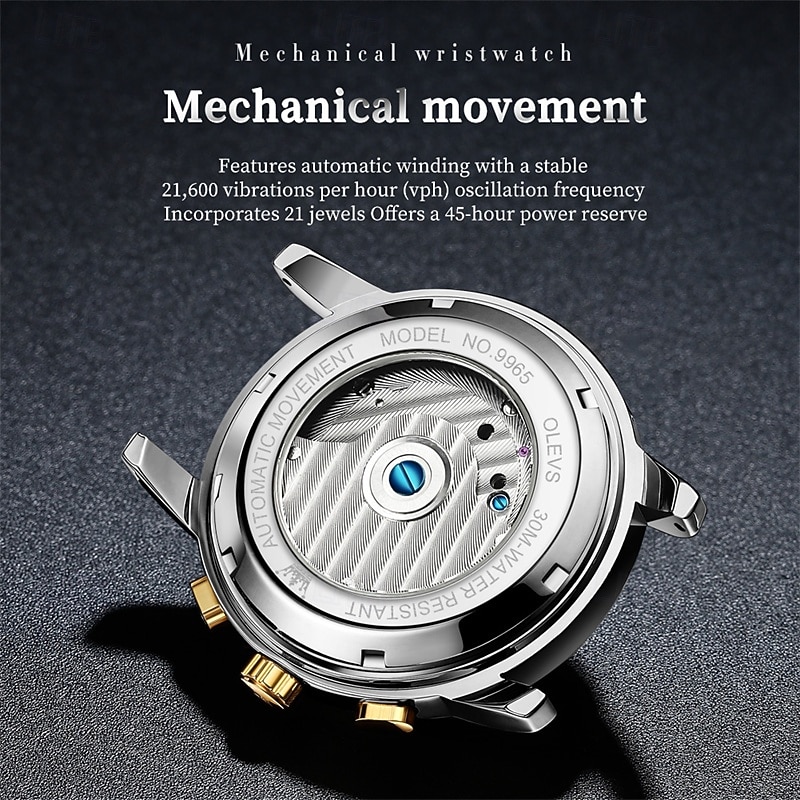 Men's Luxury Automatic Mechanical Watch, Two Tone Stainless Steel, Blue Dial Skeleton Tourbillon Style, Self-Winding Business Wristwatch with Big Date Day 24H Waterproof Luminous Gift for Him 2026 - $96.99 –P11