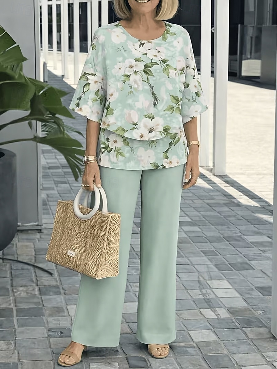 Per donna Set da due pezzi Set di Pantaloni Mezza Manica A farfalla Girocollo Floreale Grafico Volant Stampato Elegante Vacanza Casuale Quotidiano Spiaggia Viola Verde Primavera & Estate Vestibilit del 2026 a $48.99 –P1