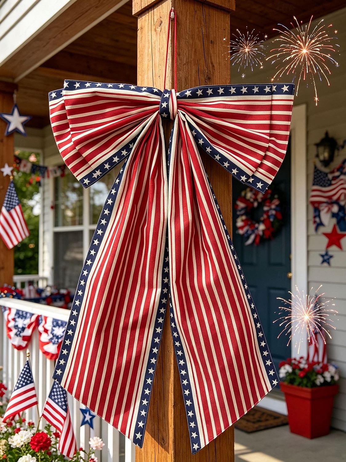 Fiocco decorativo per il 250° anniversario degli Stati Uniti, fiocco patriottico da appendere, rosso, bianco e blu, ghirlanda per la porta del 4 luglio, fiocco per la porta d'ingresso, portico, del 2026 a $18.99 –P5