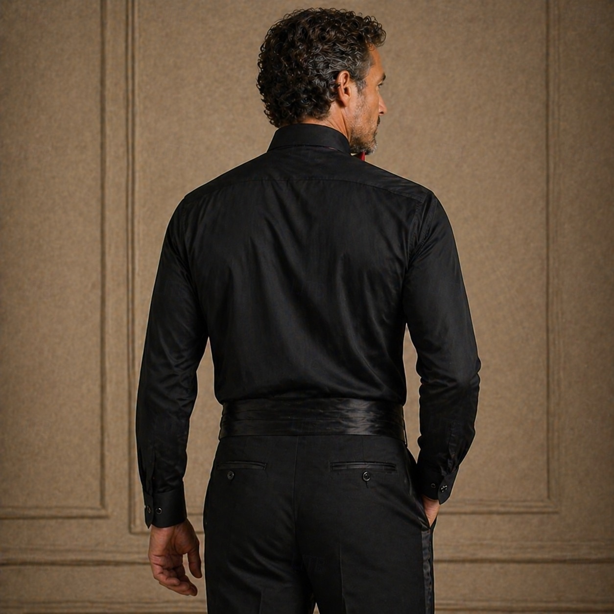 camicia elegante da uomo in misto cotone, camicia da ballo nera e bianca del 2026 a $37.99 –P4