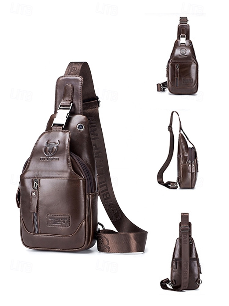 geantă sling bărbătească din piele naturală - geantă vintage crossbody cu compartimente multiple &capacitate mare, curea reglabilă pentru naveta de afaceri, călătorii &casual de zi cu zi, culori 2026 - $42.99 –P7
