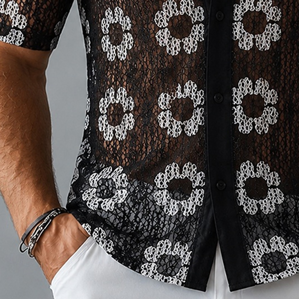 Herr Skjorta Casual skjorta Knapp upp skjorta Jacquardskjorta Svart Kortärmad Slät Tröjkrage Ledigt Dagligen Hål Kläder Elegant Mode Ledigt 2026 - $27.99 –P3