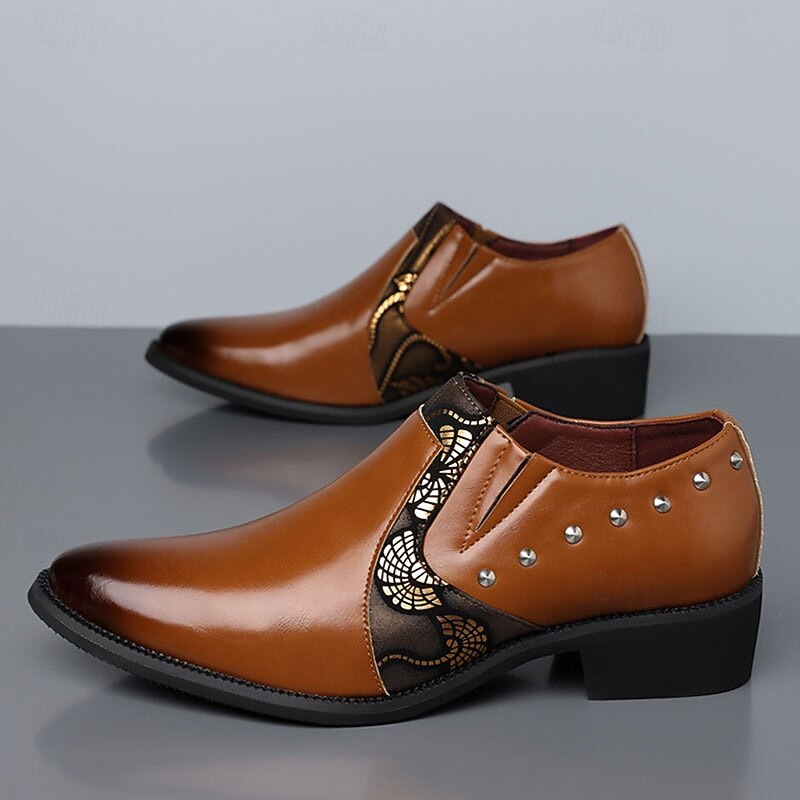 Men's Brown Side-Cut Derby Shoes Stud Detail Fashion Dress Shoes Elegant Statement Gentleman Footwear for Weddings, Banquets, Parties and Evening Occasion Wear 2026 - $46.99 –P5