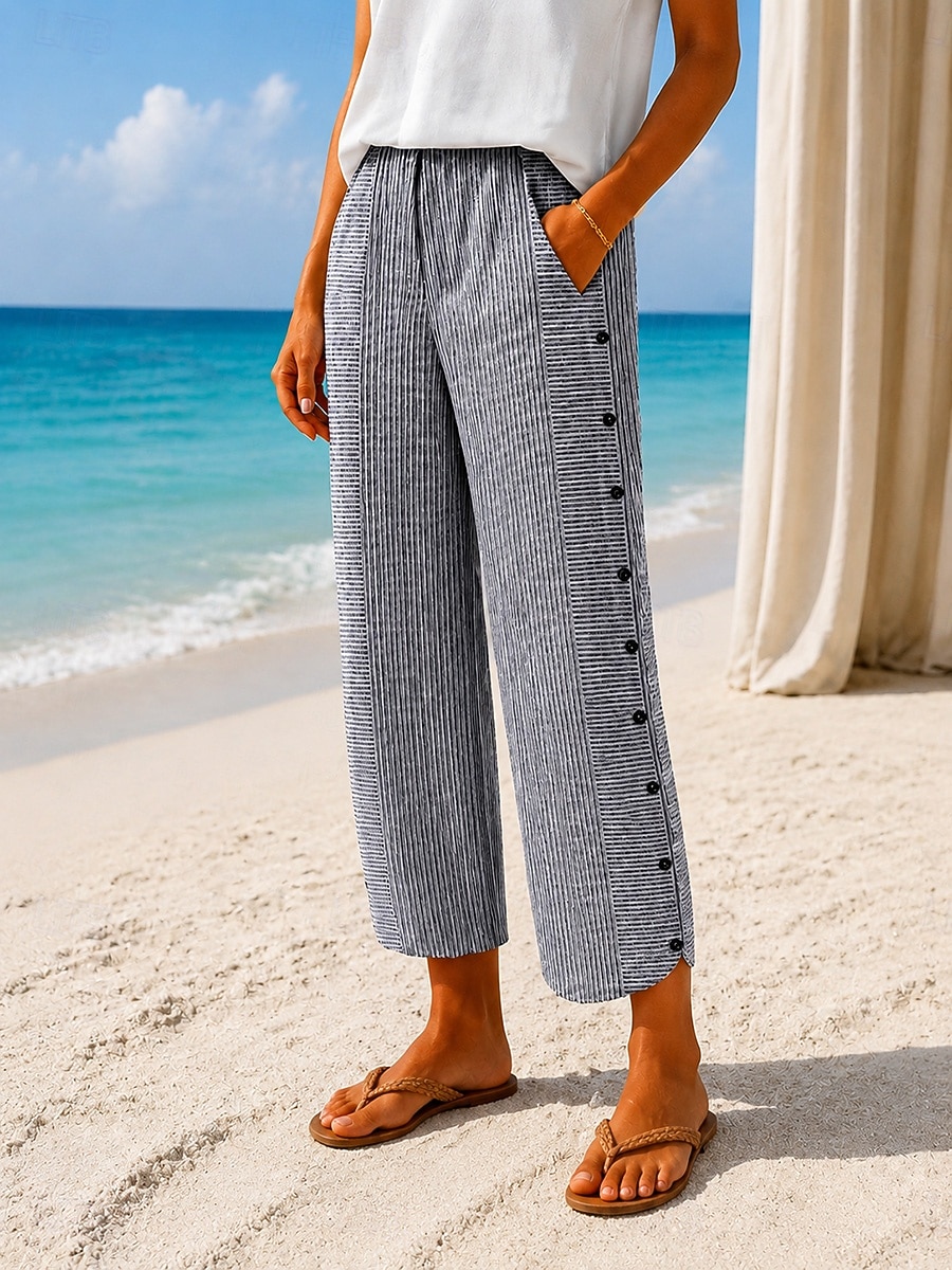 Pentru femei chinez Pantaloni de vară Pantaloni harem Șic Stradă Casual Lungime totală Talie medie Dungi Buzunar Curea elastică Confortabil Confort Micro-elastic Zilnic Casă În aer liber Gri Deschis 2026 - $27.99 –P4