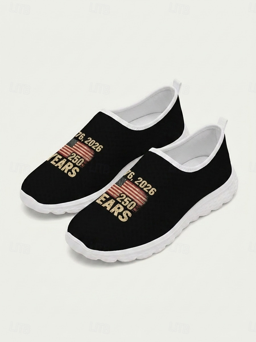 Dames instapschoenen ter ere van het Amerikaanse jubileum - ademend &Lichtgewicht casual sneakers van mesh met "1776-2026" &Print met de Amerikaanse vlag, ideaal voor Onafhankelijkheidsdagparades en 2026 - $32.99 –P1