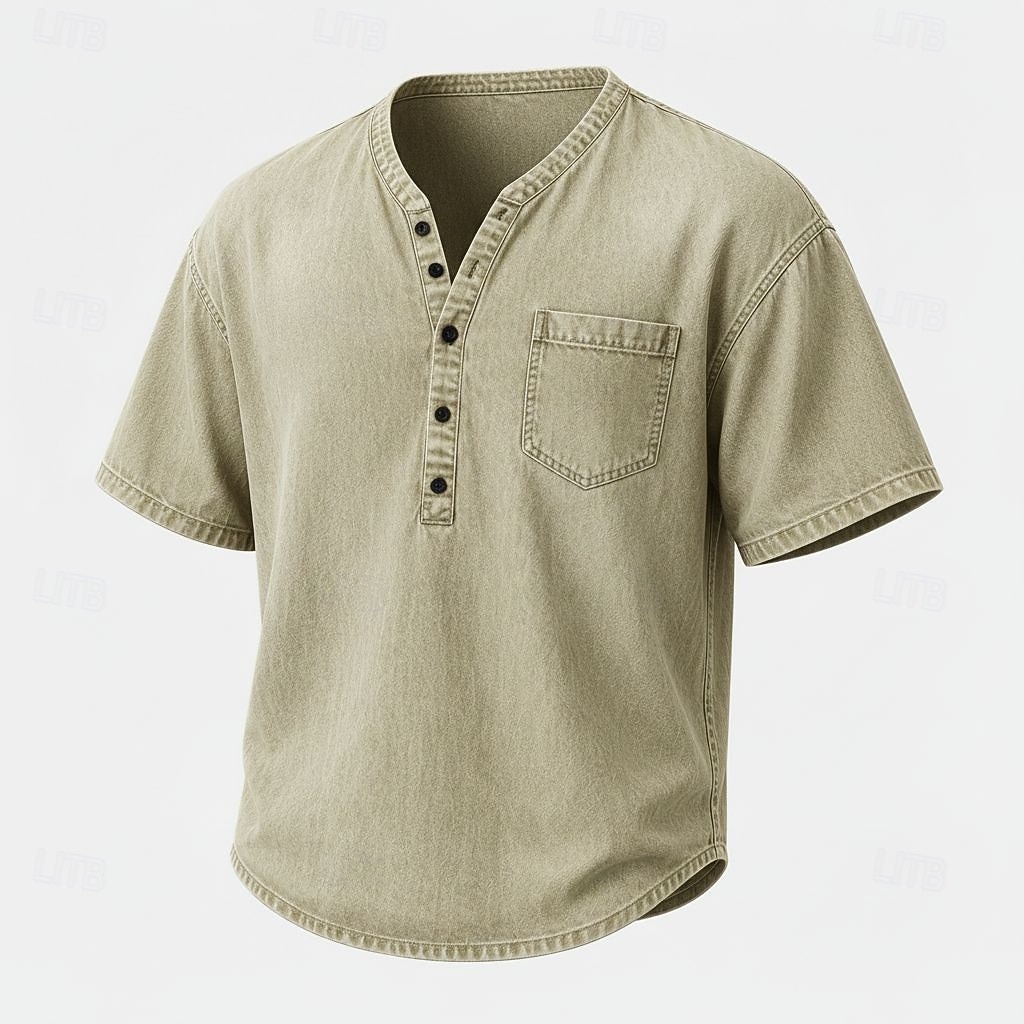 Men's Henley Shirt Short Sleeve Plain Solid Retro Vintage Casual Vintage Style Garment Dyed Distressed Henley Casual Spring & Summer Summer Spring Blue Khaki Black Henley T-Shirt 2026 - $31.99 –P4