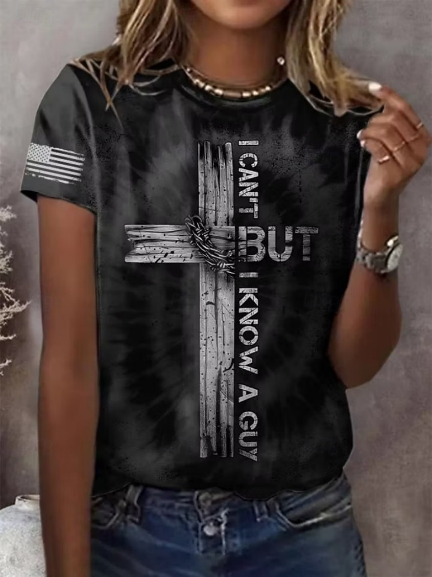 American Independence Day Women's T Shirt Print Graphic Flag Letter Vintage Fashion Stylish Short Sleeve Crew Neck Round Neck Regular Tops Casual Daily Weekend Blue Black+White+Gray Black Summer 2026 - $21.99 –P1