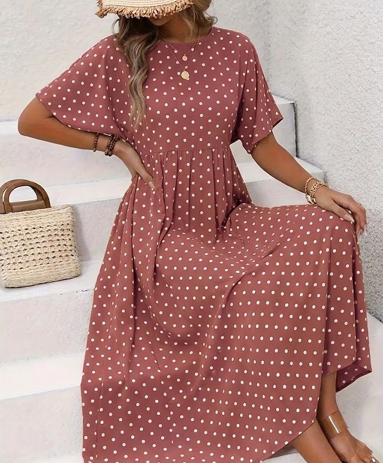 Damen Midikleid Freizeitkleid T-Shirt-Kleid A Linie Kleid Elegant Mode Modern Outdoor Urlaub Ausgehen Normale Passform Tupfen Kurzarm Rundhalsausschnitt Blau Gelb Rosa Grün Sommer Frühling 2026 - $7.99 –P3