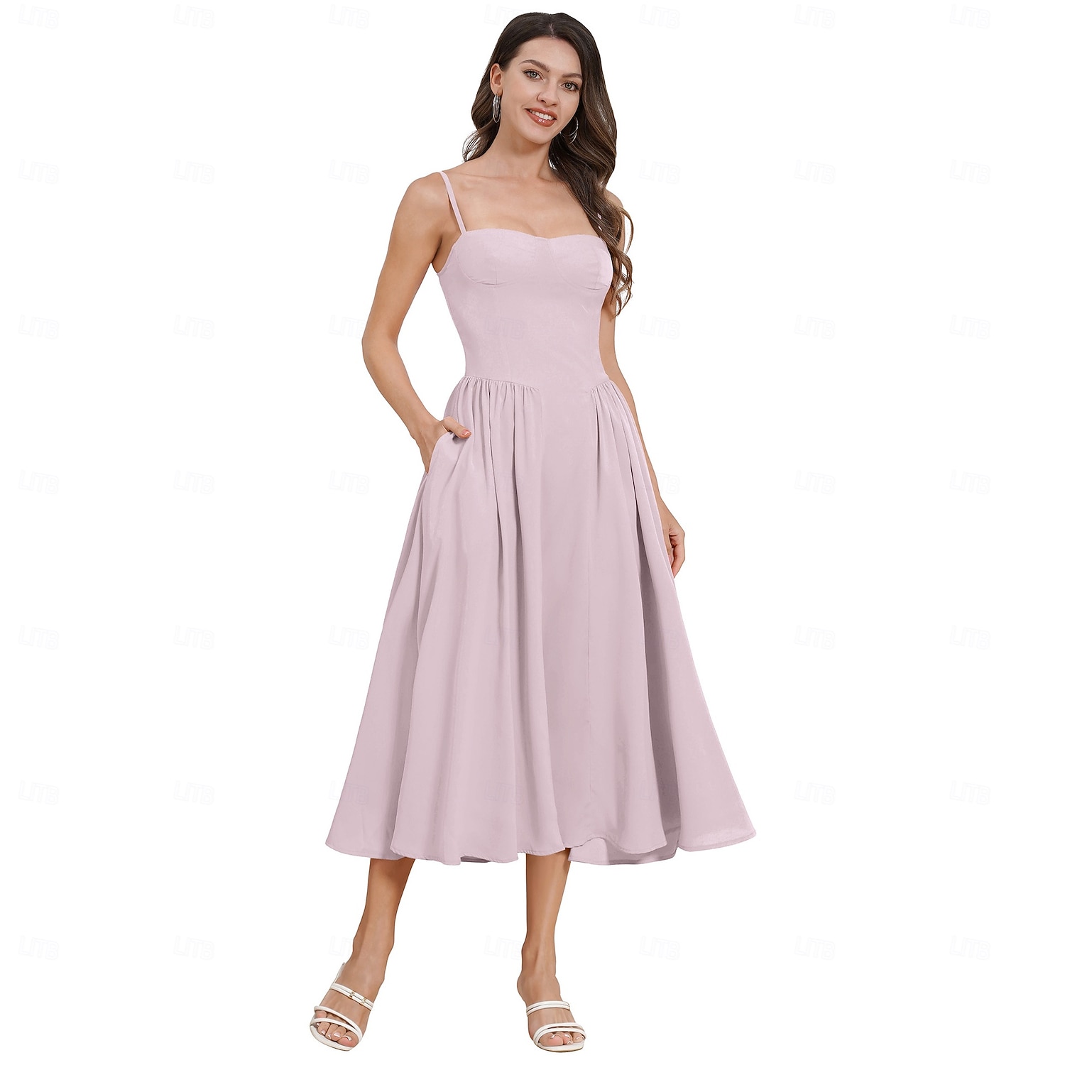 Anos 50 Retro Vintage Até o Tornozelo Vestidos Vestido swing Alças Finas Côr Sólida Justo & Evasê Balanço Fantasia Mulheres Dia dos namorados Festa de Chá Casual / Diário Adulto Vestido Verão de 2026 por $37.99 –P7