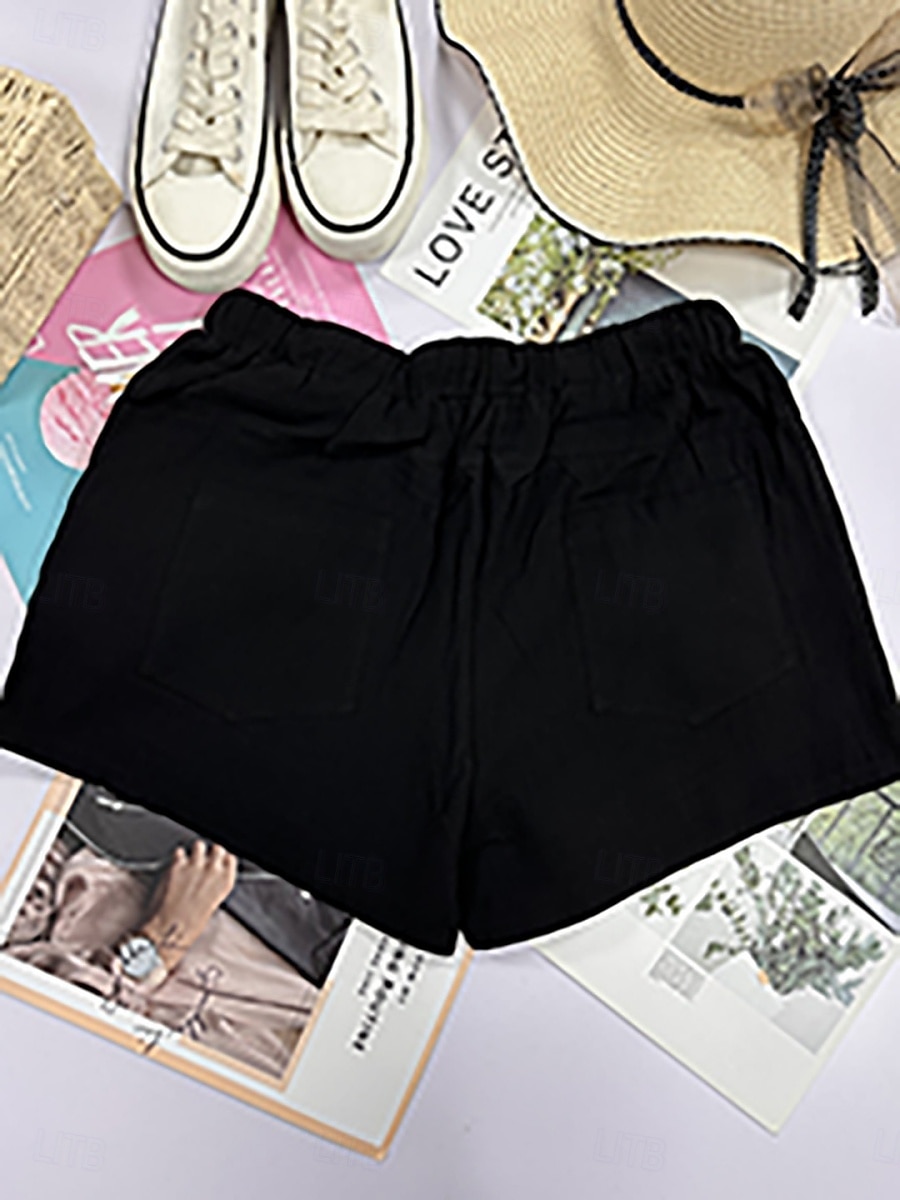 Women's Cotton Shorts Fashion Streetwear Casual Short High Waist Plain Pocket Elastic Waistband Comfy Comfort Soft Stretchy Outdoor Vacation Street Dark-Gray Apricot Khaki Black Summer Spring Loose 2026 - $18.99 –P6