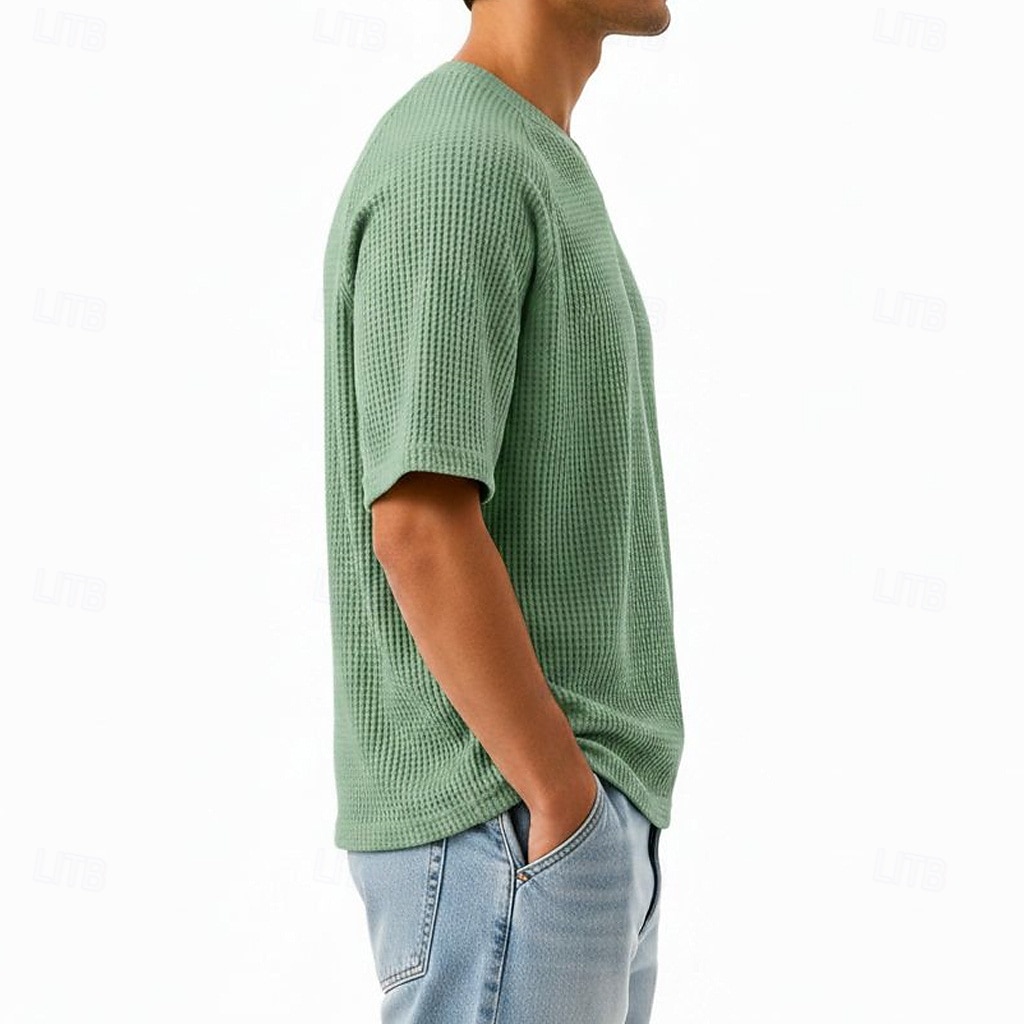 Men's Waffle T-shirt T Shirt Tee Top Short Sleeve V Neck Summer Spring All Seasons Solid Color Streetwear Stylish Casual Tassel Fringe Patchwork Casual Daily Outdoor Light Blue Light Green Top Tee 2026 - $47.99 –P8