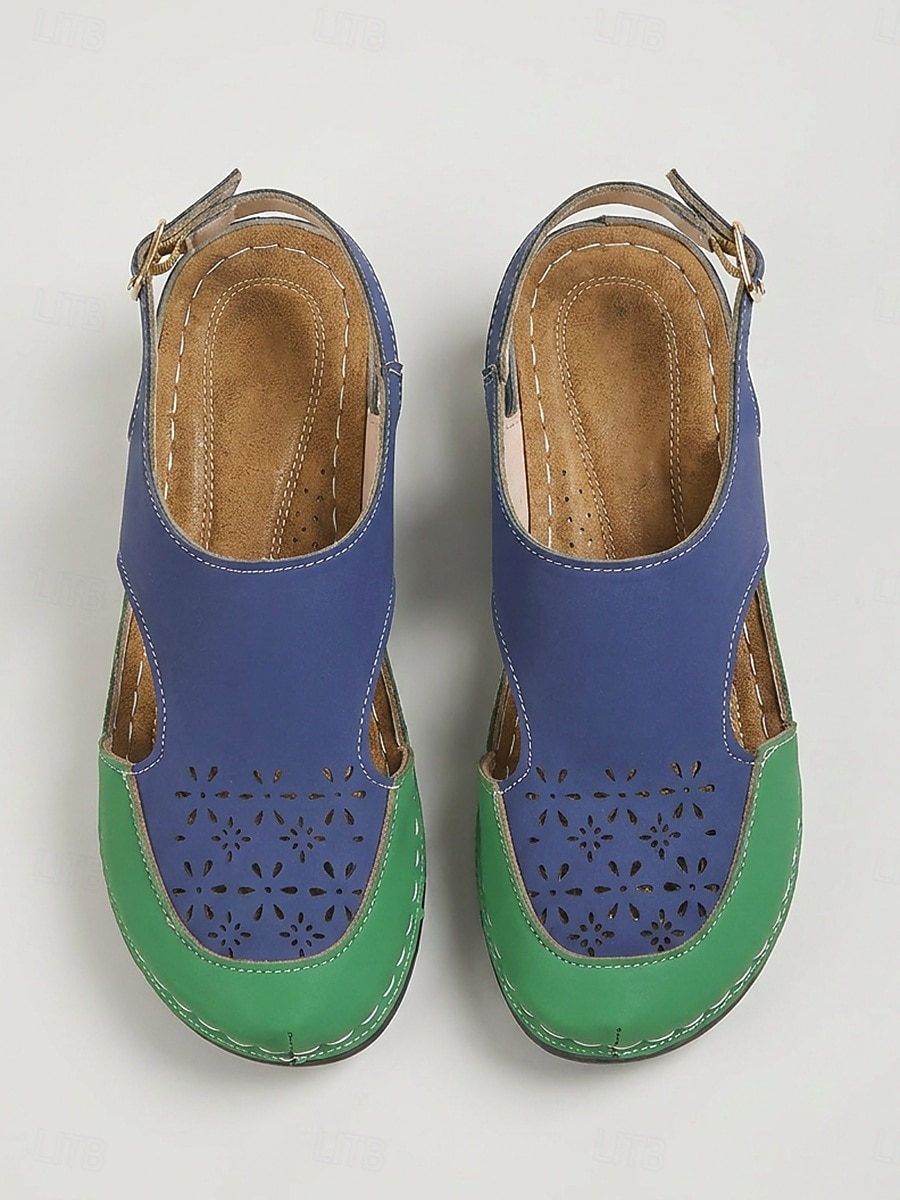 Damessandalen met gesloten neus in twee kleuren - comfortabele wedgehakken met uitgesneden details en geperforeerde bloemenaccenten. &Verstelbare enkelgesp, ademende casual sandalen voor dagelijks 2026 - $24.99 –P2