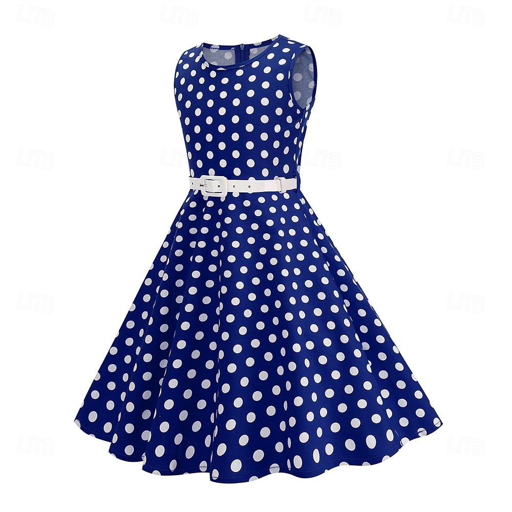 1950s Retro Vintage Rockabilly Tea Length Dress Swing Dress Flare Dress Sleeveless Polka dots Fit & Flare Fancy Dress Girls' Masquerade Tea Party Casual Daily Kid's Dress Belt Spring & Summer 2026 - $35.99 –P2