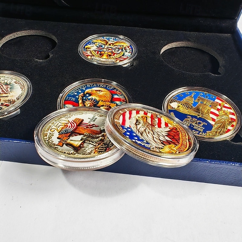 Gedenkmünzen-Set zum 250. Jahrestag der USA, 6 Münzen in Geschenkbox, patriotische Sammlermünzen für den Zeitraum 1776–2026, Souvenir zum Unabhängigkeitstag, historische amerikanische Münzen, 2026 - $39.99 –P9