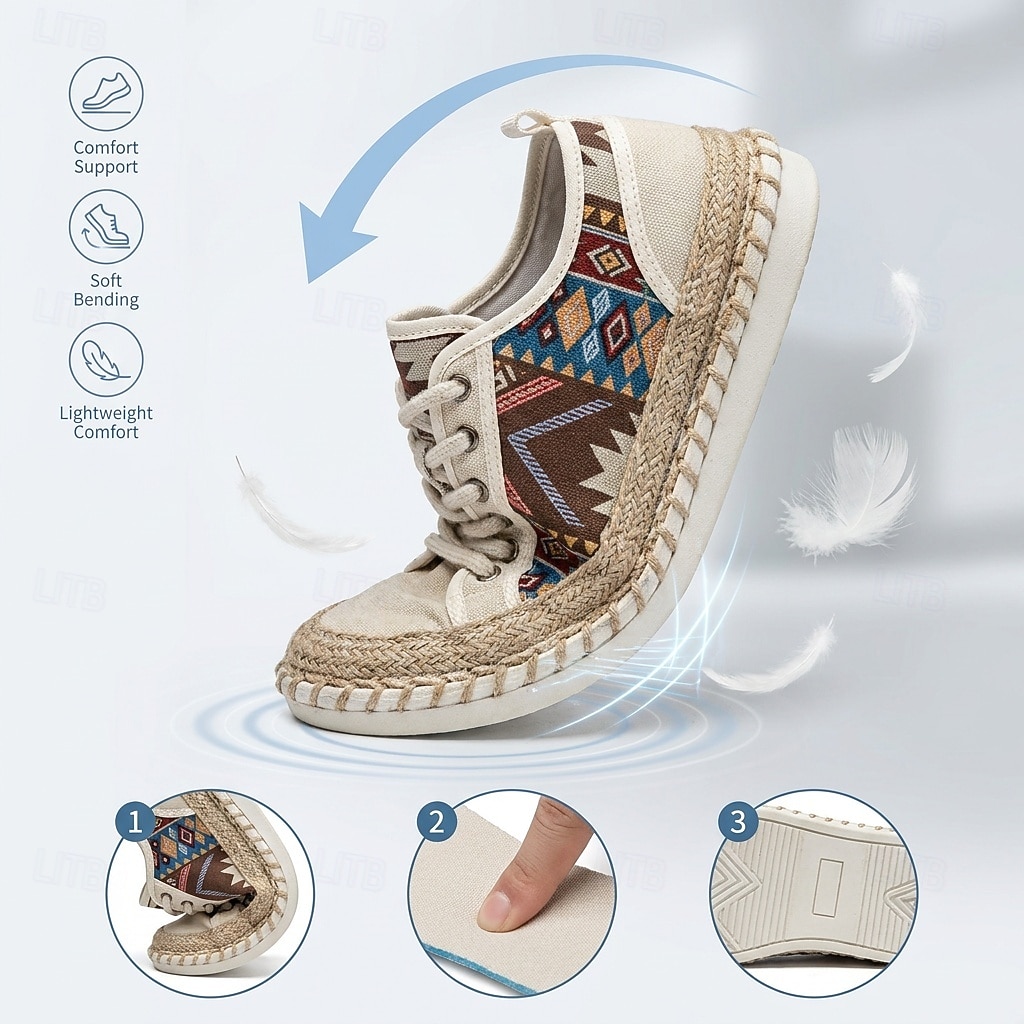 Espadrilles aus Canvas für Herren im Ethno-Stil mit Schnürung – atmungsaktive, leichte Freizeitschuhe im Boho-Tribal-Look für Sommer, Strand, Reisen und Streetwear 2026 - $32.99 –P4