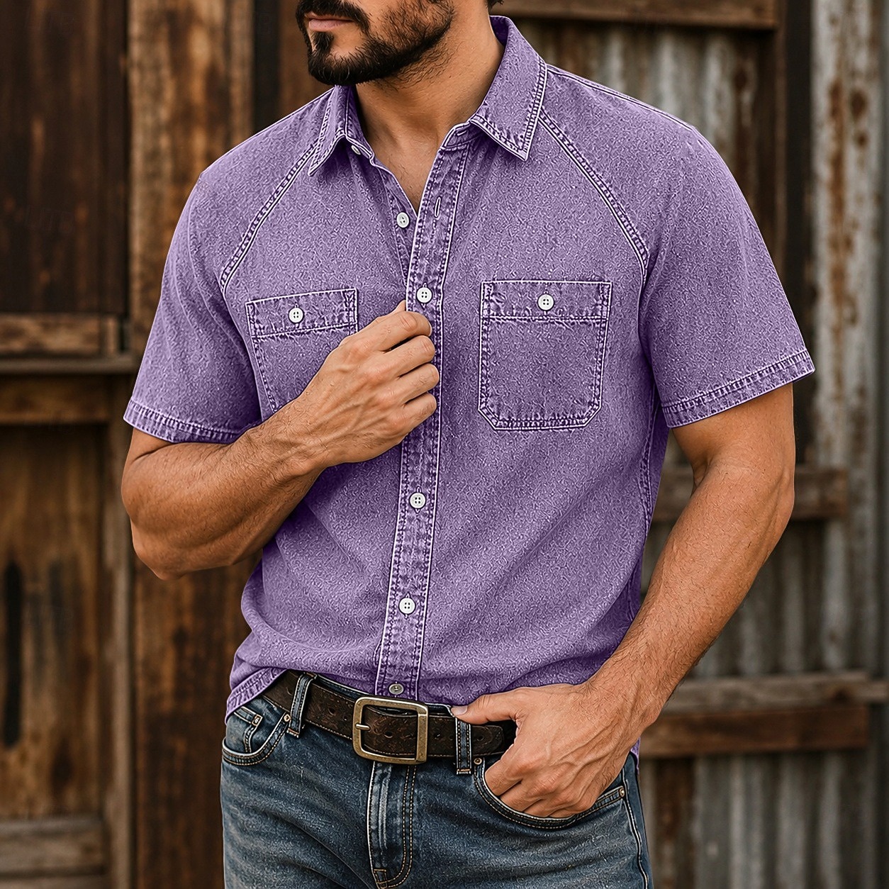 SoftFade™ Men's Shirt Casual Shirt Acid Wash Shirt Garment Dyed Black Light Green Blue Purple Green Short Sleeve Plain Shirt Collar Casual Daily Clothing Apparel Elegant Fashion Casual 2026 - $31.99 –P4