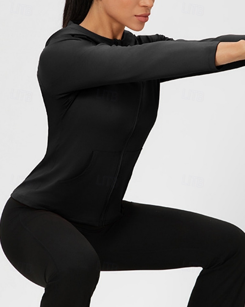 Women's Solid Colored Workout Shirt Tennis Sports Jacket Long Sleeve Zipper Pocket Quick Dry Lightweight Moisture Wicking Breathable Tennis Golf Pickleball Hooded Jacket Black Pink Navy Blue Tennis 2026 - $24.99 –P16