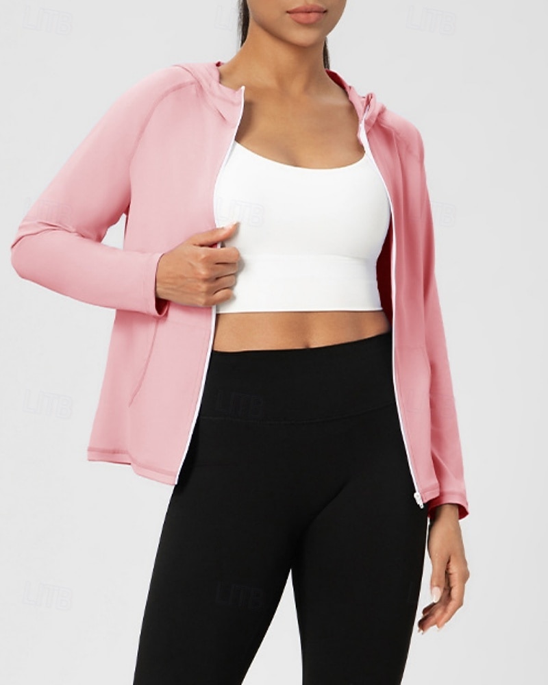 Women's Solid Colored Workout Shirt Tennis Sports Jacket Long Sleeve Zipper Pocket Quick Dry Lightweight Moisture Wicking Breathable Tennis Golf Pickleball Hooded Jacket Black Pink Navy Blue Tennis 2026 - $24.99 –P13