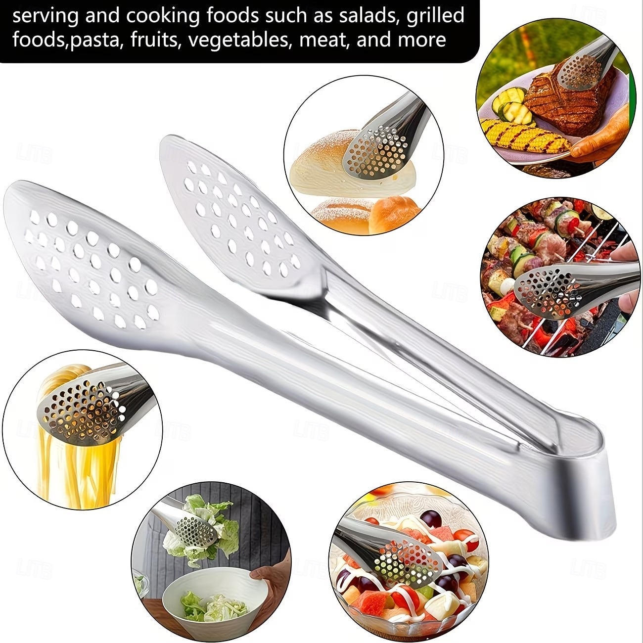 Set de 6 clești de bufet din oțel inoxidabil, potrivit pentru ridicarea salatelor, a mâncării la grătar, a pastelor, a fructelor, legumelor și cărnii, perfect pentru bucătăriile de acasă, 2026 - $14.99 –P1