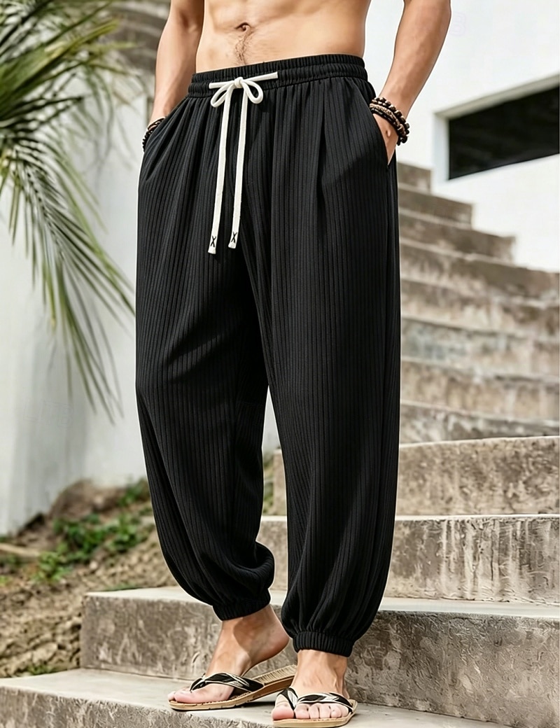 Per uomo Joggers Pantaloni Pantaloni casual Pantaloni a Nido d'Ape Coulisse Tasca Elastico in vita Tinta unica Asciugatura Rapida Leggero Quotidiano All'aperto Vacanza Vacanza Elegante Nero Bianco del 2026 a $26.99 –P9