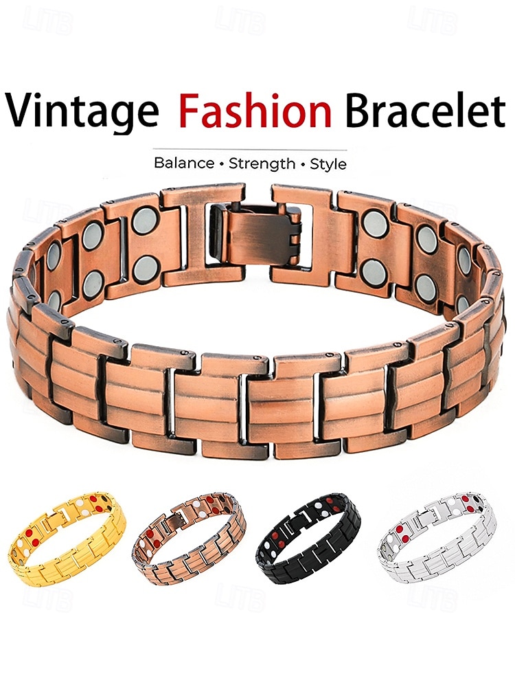 Men's Magnetic Alloy Bracelet,Vintage Copper Link Chain Bracelet for Men,Adjustable Wellness,Fashion Jewelry Gift for Husband Dad,Business,Casual,Multiple Colors 2026 - $11.99 –P5