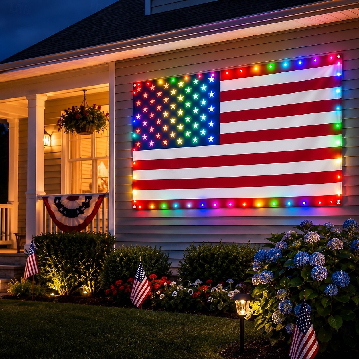 Luci a forma di bandiera americana per esterni, bandiera USA 3x5 piedi con 98 LED luminosi, controllo con pulsante funzione e spina USB, decora il tuo cortile o illumina importanti festività, colore del 2026 a $37.99 –P1