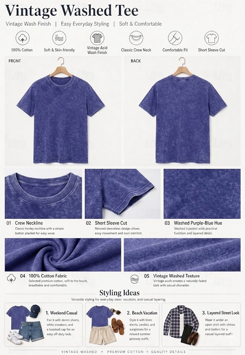 softfade™ naisten 100 % puuvillaa sisältävä happaman veden kestävä t-paita, yksivärinen, yksivärinen, vintage-tyylinen, tyylikäs, hihaton, lyhythihainen, pyöreä pääntie, normaali toppi, rento, päivittäin, bileet, kesä 2026 - $24.99 –P1