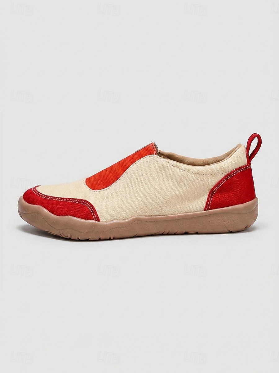 Women's Red Canvas Slip-On Sneakers - Light Weight Color Block Casual Shoes, Wide Toe Box Non-Slip Footwear for All-day Comfort, Walking & Travel 2026 - $34.99 –P5