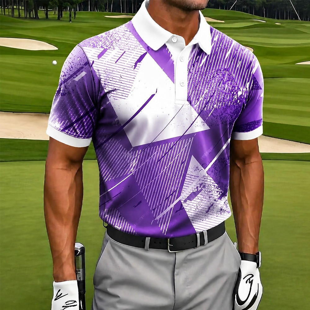 Męskie Geometryczny Golf Koszulki sportowe polo Krótki rękaw Koszulki polo Koszule z kołnierzykiem Codzienny Athleisure Druk 3D Guziki Oddychająca siateczka Wiosna i lato Niebieski Fioletowy Zielony 2026 - $22.99 –P2