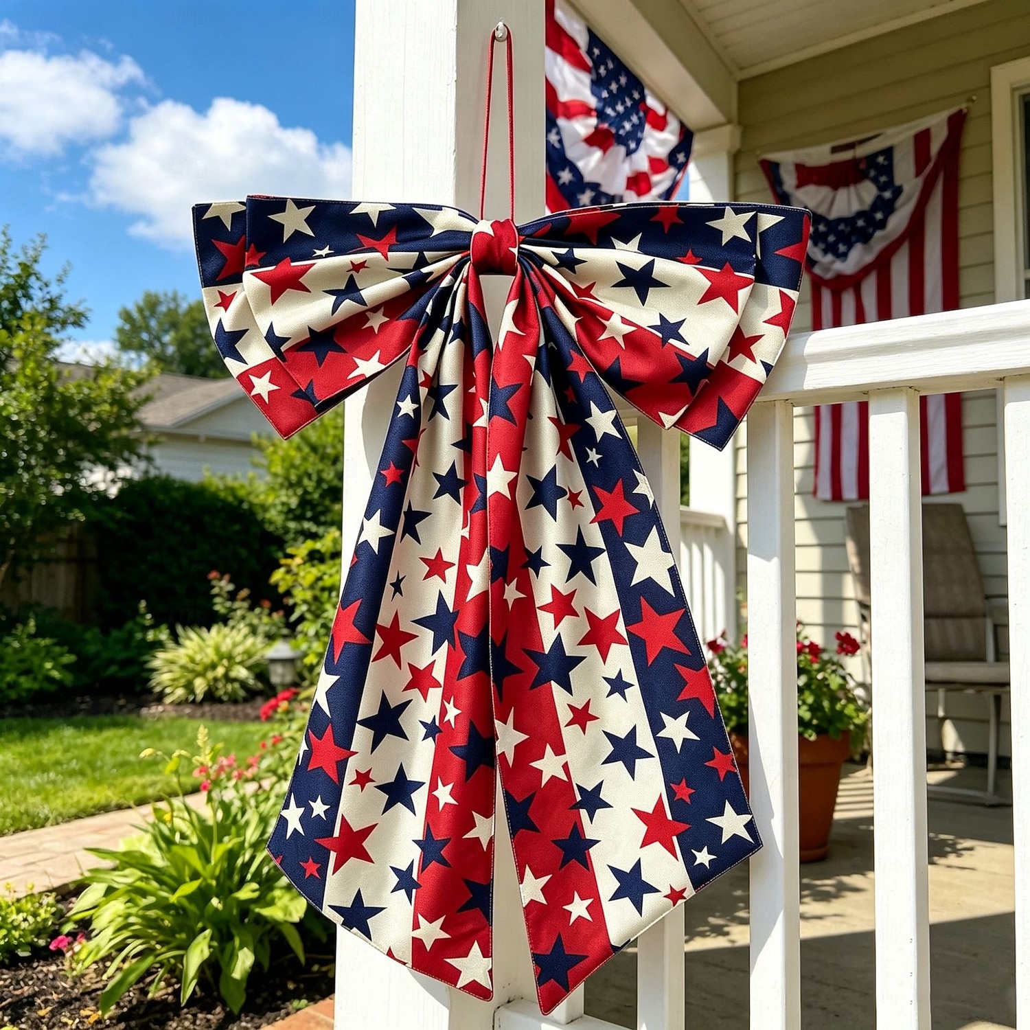 Fiocco decorativo per il 250° anniversario degli Stati Uniti, fiocco patriottico da appendere, rosso, bianco e blu, ghirlanda per la porta del 4 luglio, fiocco per la porta d'ingresso, portico, del 2026 a $18.99 –P11