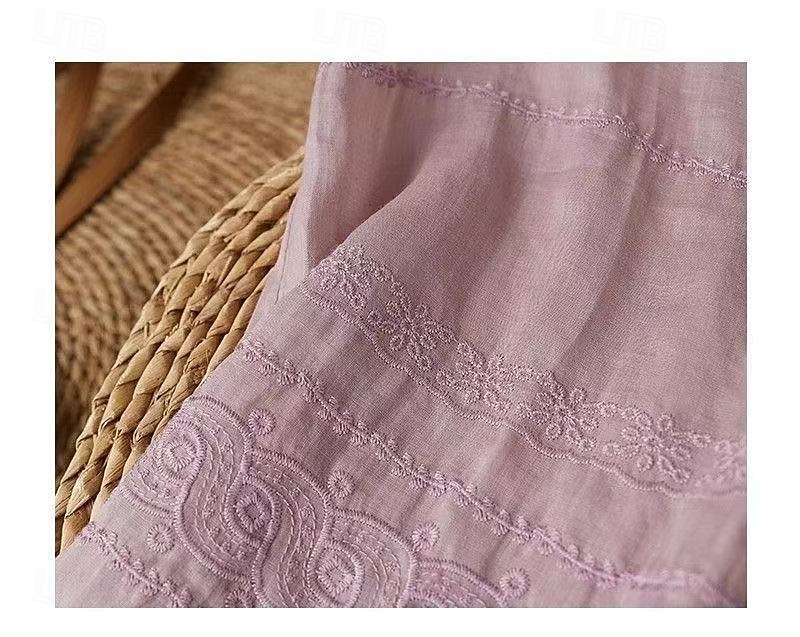 Per donna Gilet in cotone e lino Arricciato Ricamato Tinta unica Elegante Senza Maniche Senza maniche Scollo Tondo Top Regolari Bianco Rosa Viola Kaki Estate Primavera del 2026 a $13.99 –P7