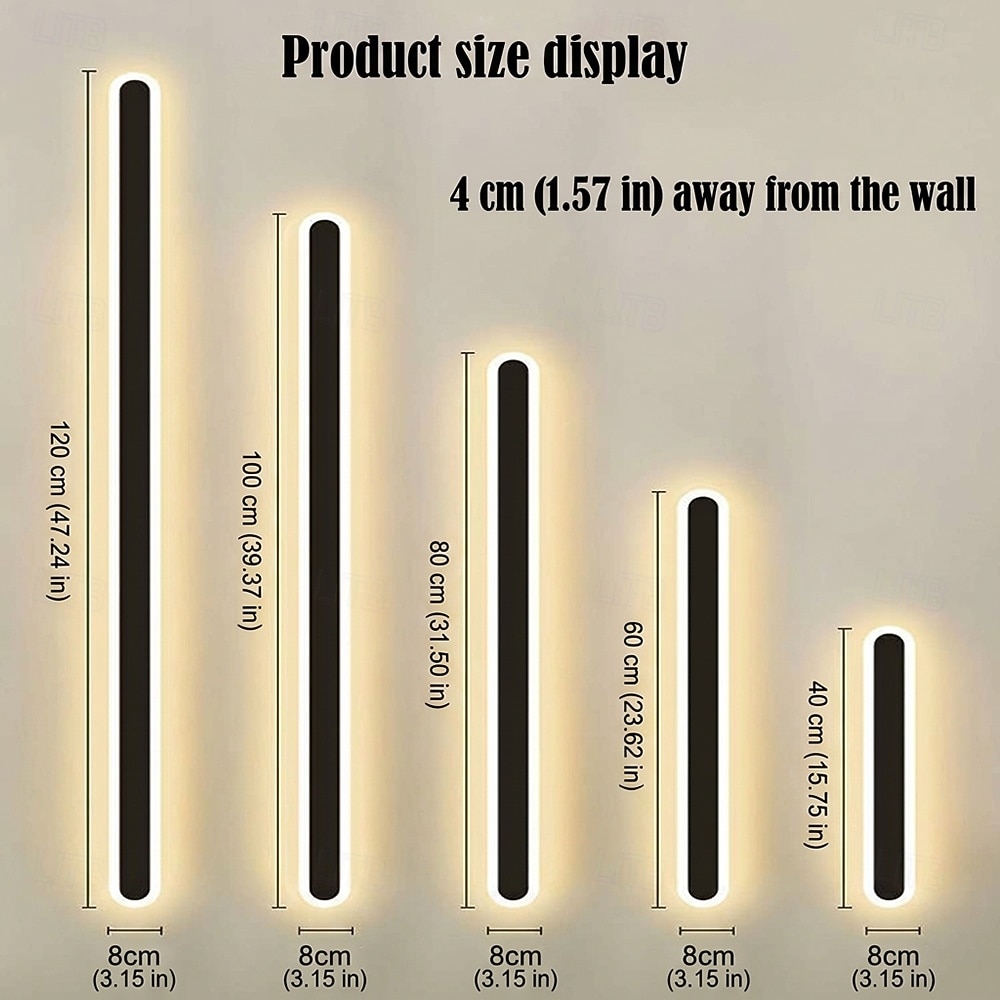 Aplica de perete LED modernă, impermeabilă, pentru exterior, cu lumină colorată de 15,7-70 inch, opțională, IP65, corp de iluminat din acril negru, elegantă, mată, AC85-265V 2026 - $71.99 –P1