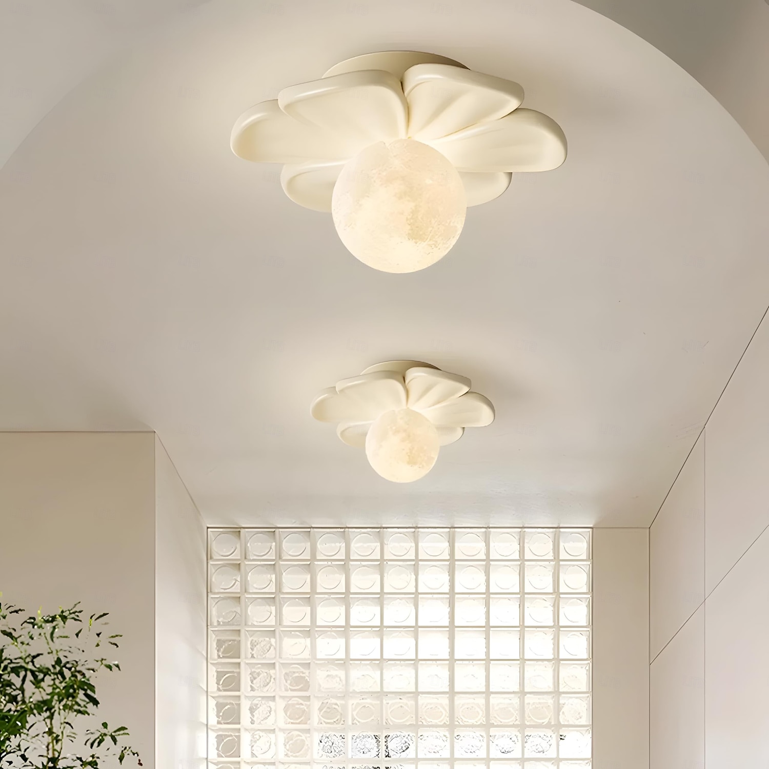 Lampă de tavan semi-încastrată, corp de iluminat modern pentru hol, cu floare verde din rășină, bec inclus, lumini 3D cu lună pentru insulă de bucătărie, dormitor, living, verandă, coridor 2026 - $90.99 –P6