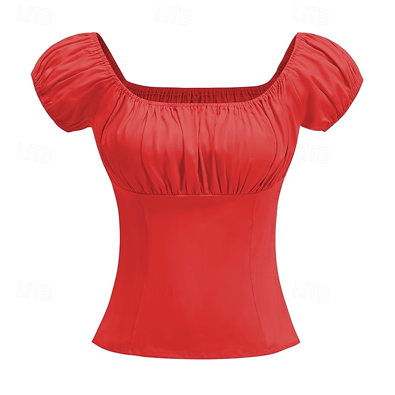 Retro Antiguo Victoriano Renacimiento Blusa / Falda Manga de globo de soplo Dama Color sólido Estampado Floral Cuello Inglés Disfraz Mujer Fantasía Casual Diario Feria del Renacimiento Adulto 2026 - $38.99 –P8