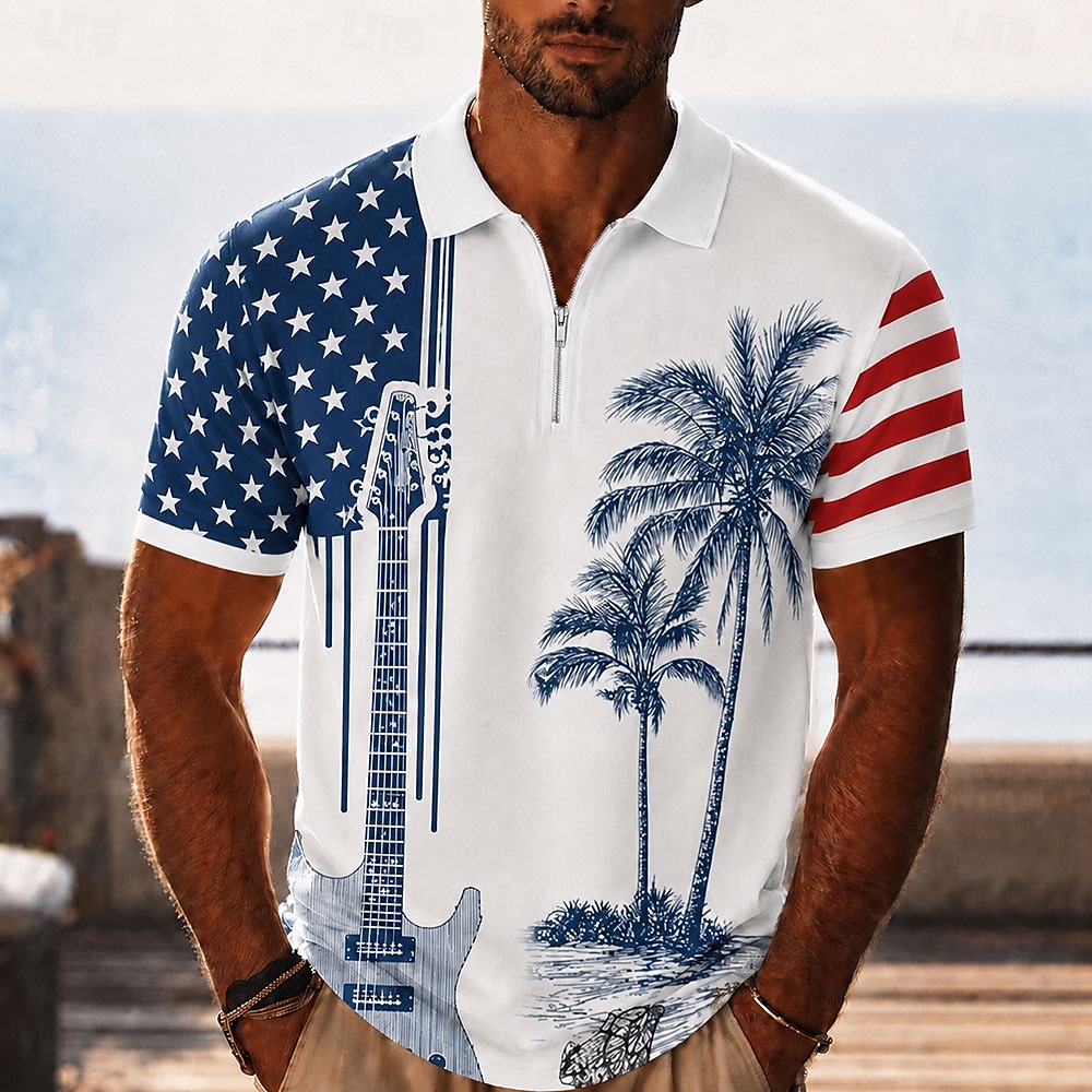 Heren 250ste Jubileum Patriottisch Amerikaanse Vlag 1776 2026 Kwartrits Polo Shirt Korte Mouwen Kraag Golf Casual Zomer Top 2026 - $22.99 –P3
