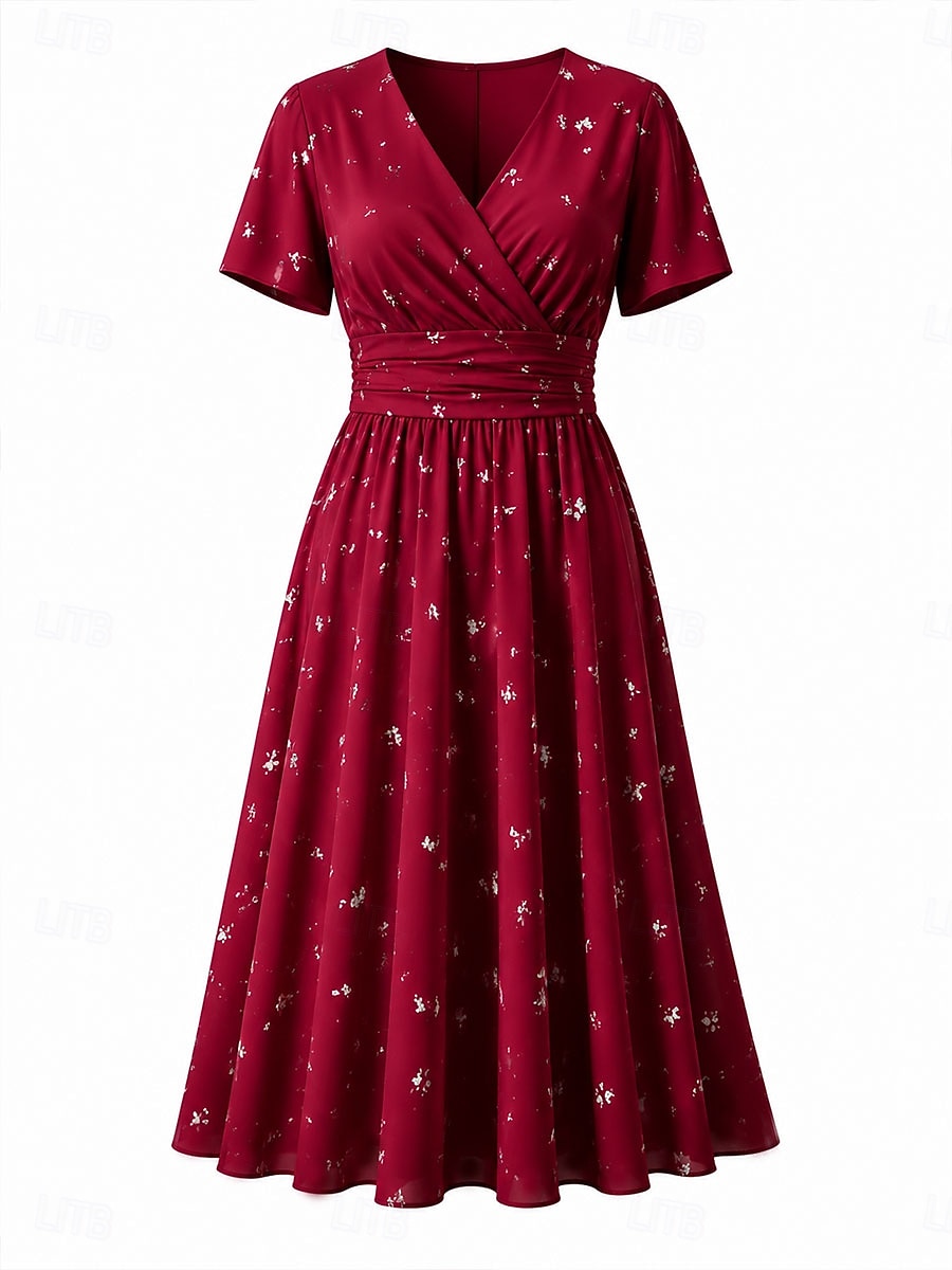 Mujer Vestido Midi Vestido de una línea Vacaciones Casual Boho Ajuste regular Floral Graphic Manga Corta Escote en Pico Azul Piscina Rojo Verde Trébol Verano Primavera 2026 - $37.99 –P6