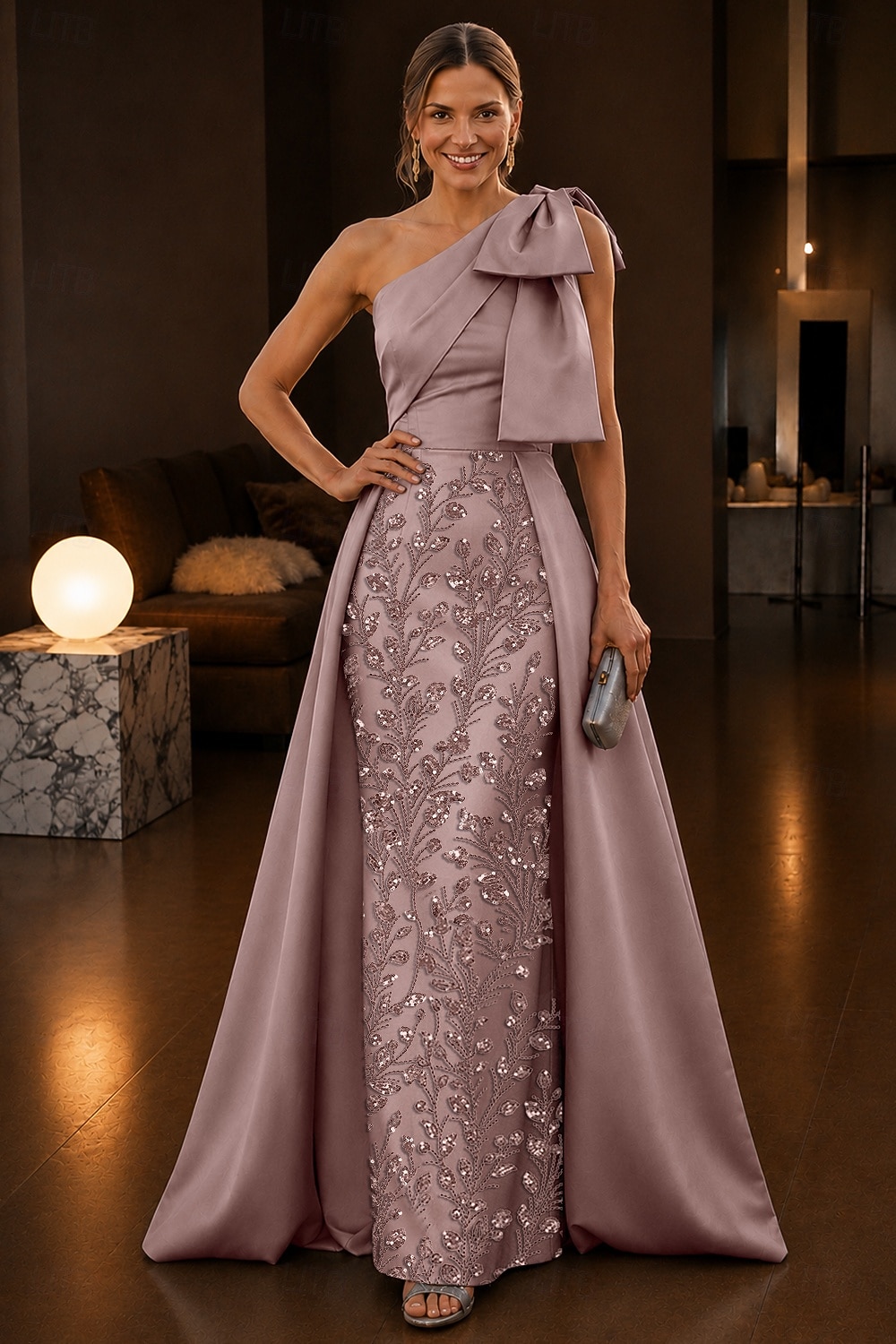 Linea ad A Lunghezza al pavimento Abito da Sera Abito formale Elegante Brillanti Floreale Senza Maniche Monospalla Festa in giardino Matrimonio Raso Tulle con Fiocco/Fiocchi Perline ricamate del 2026 a $171.99 –P1