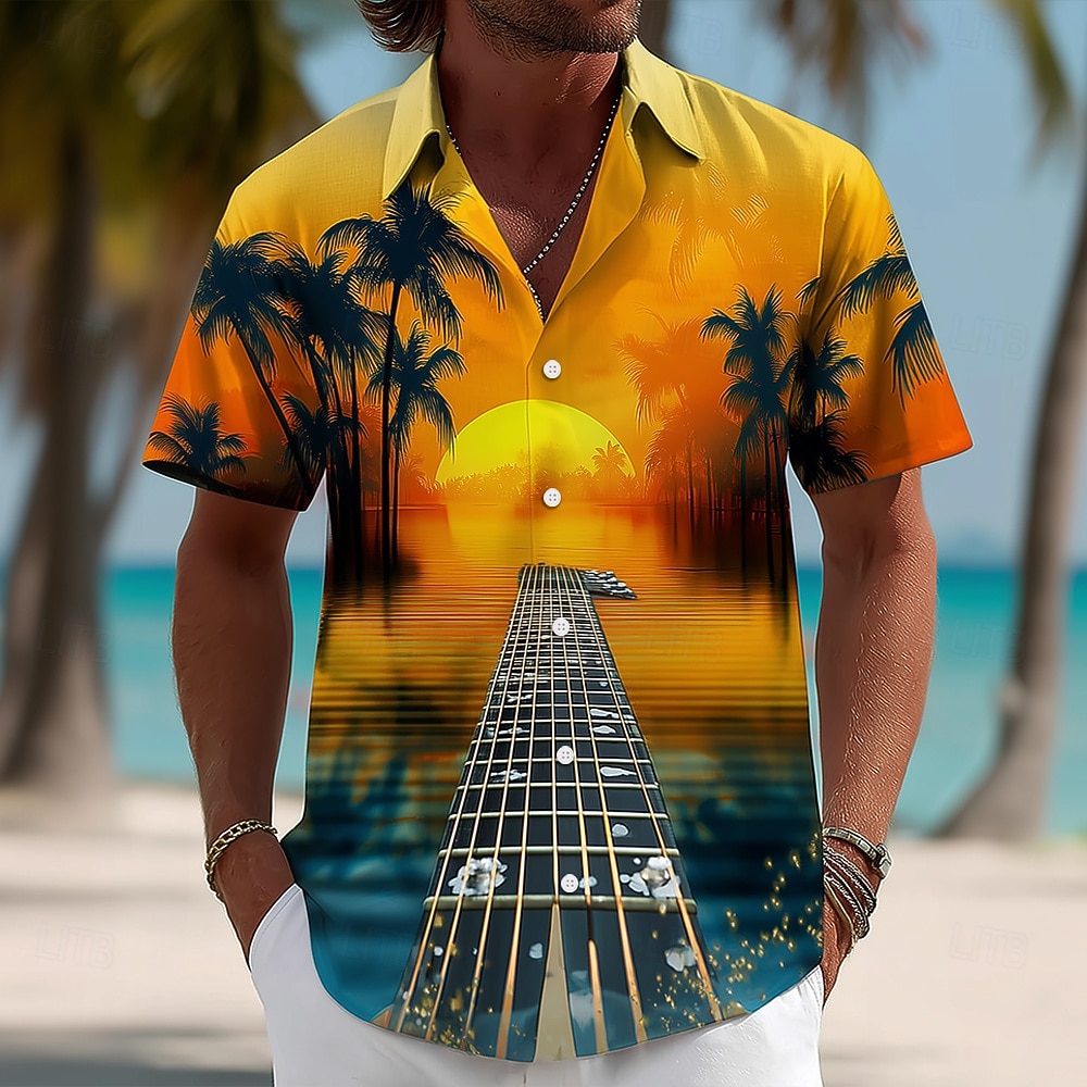 Men's Guitar Musical Instrument Coconut Palm Shirt Summer Shirt Tropical Shirts Short Sleeve Hawaiian Vintage Retro Music Festival Beach Vacation Wear Summer Spring Turndown 3D Print Button Up Shirts 2026 - $25.99 –P1
