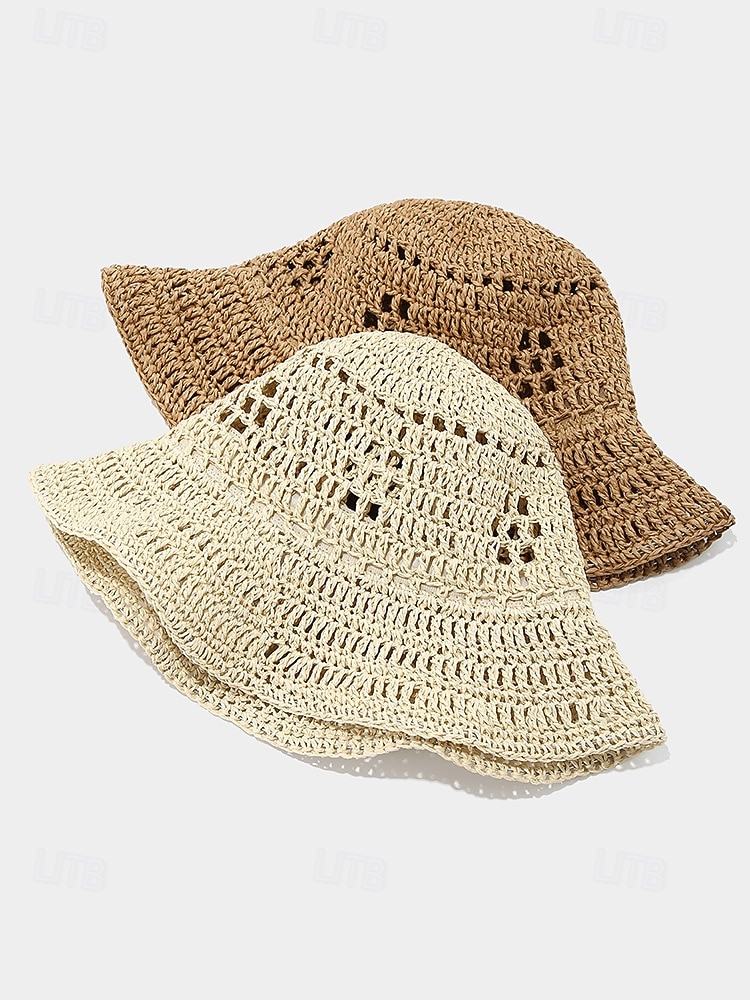 Dámský skládací slaměný klobouk, boho háčkovaný plážový klobouk s širokou krempou, přenosná sbalitelná letní čepice na dovolenou &denní nošení 2026 - $14.99 –P8