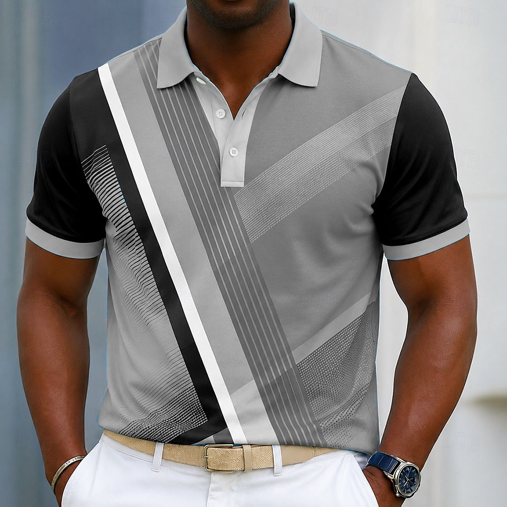 Men's Geometic Line Polo Shirts Short Sleeve Polo Shirts Collared Shirts Casual Athleisure 3D Print Buttons Breathable Mesh Spring & Summer Blue Light Green Green 2026 - $22.99 –P3